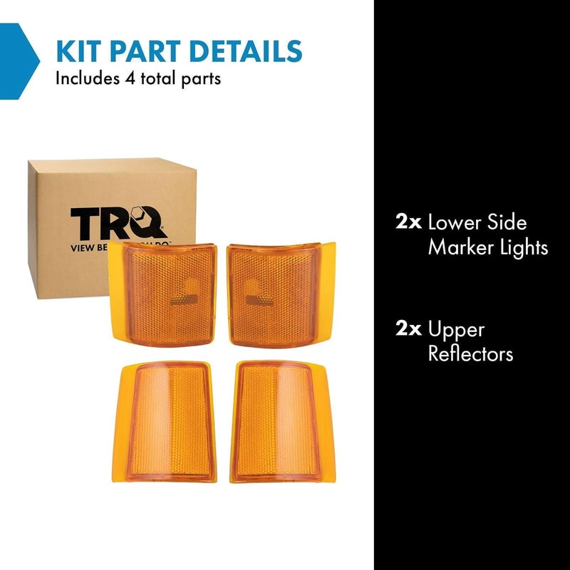 TRQ 4 Piece Driver & Passenger Side Lower Marker Light Upper Reflector Assembly Set Compatible with 1994-1998 GMC C/K1500 C/K2500 C/K3500 Sierra 1500 2500 Yukon With Quad Beam Headlights GM2551148 - Image 2